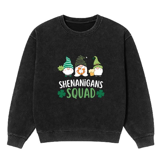 Shenanigans Squad St Patricks Day Gnom Saint Patri Mineral Wash Sweatshirts