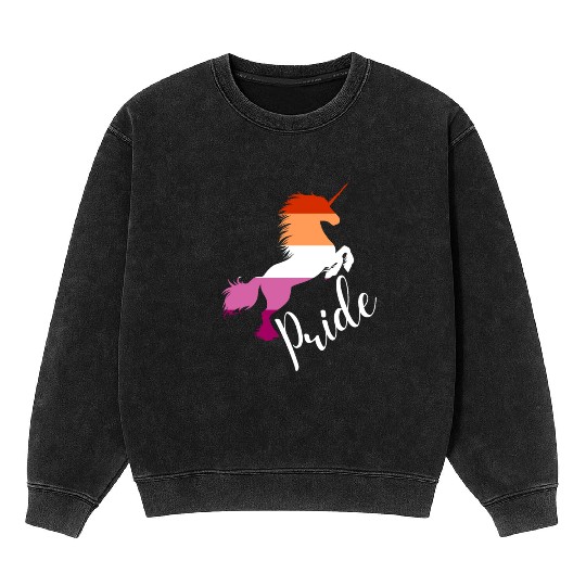 LGBTQ Lesbian Pride: Unicorn in Lesbian Flag Color Mineral Wash Sweatshirts