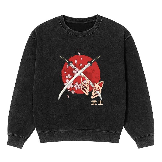 Ancient Japanese Cherry Blossom Samurai Katana Swo Mineral Wash Sweatshirts