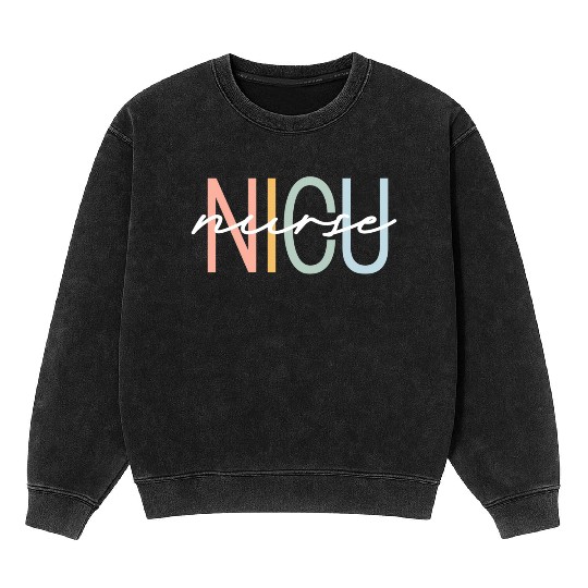 Nicu Nurse Icu Neonatal Boho Rainbow Team Tiny Hum Mineral Wash Sweatshirts