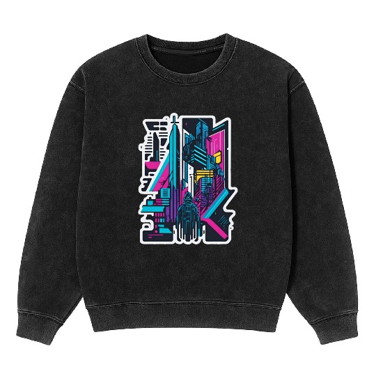 Cyberpunk Cityspace Mineral Wash Sweatshirts