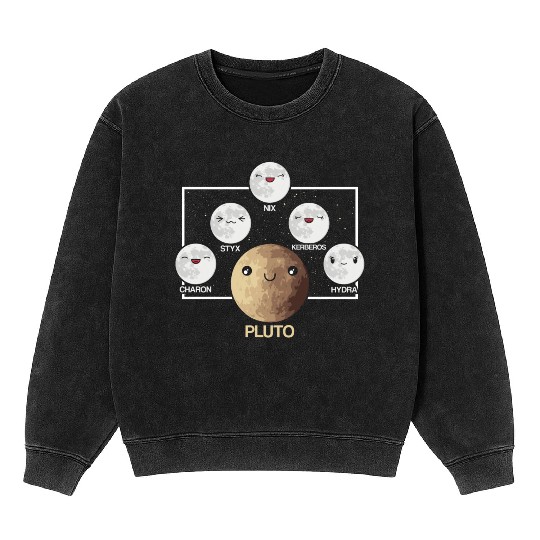 Pluto Moons Planet Space Lover Solar System Mineral Wash Sweatshirts
