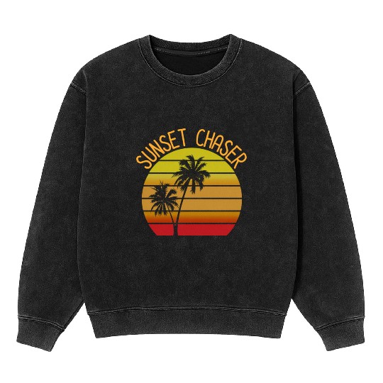 Sunset Chaser Beach Vacation Palm Tree Sand And Su Mineral Wash Sweatshirts
