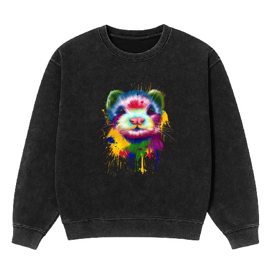Ferret Artwork Face Hand Painting Splash Pet Polec Mineral Wash Sweatshirts