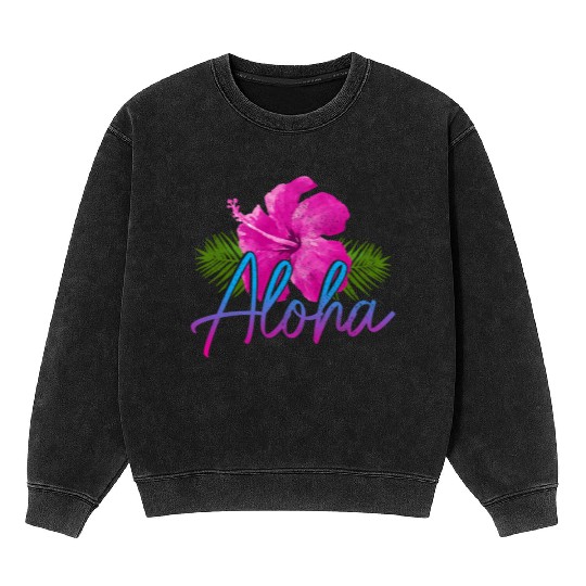 Aloha Hawaiian Islands Hawaii Surf Hibiscus Flower Mineral Wash Sweatshirts