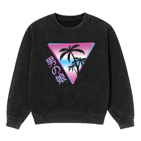 Femboy 80S 90S Palm Tree Japanese Vaporwave Aesthe Mineral Wash Sweatshirts
