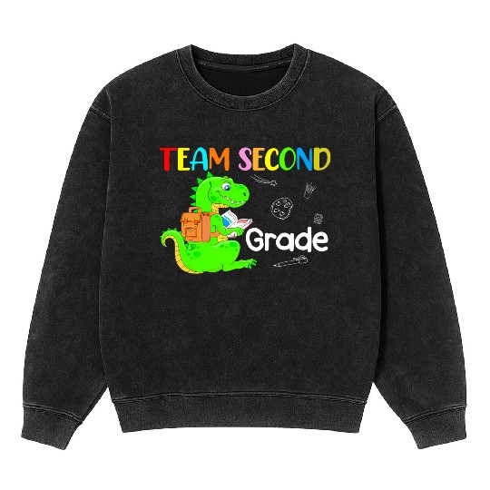 MB35 Team 2nd Grade Dinosaur Back To School Teache Mineral Wash Sweatshirts