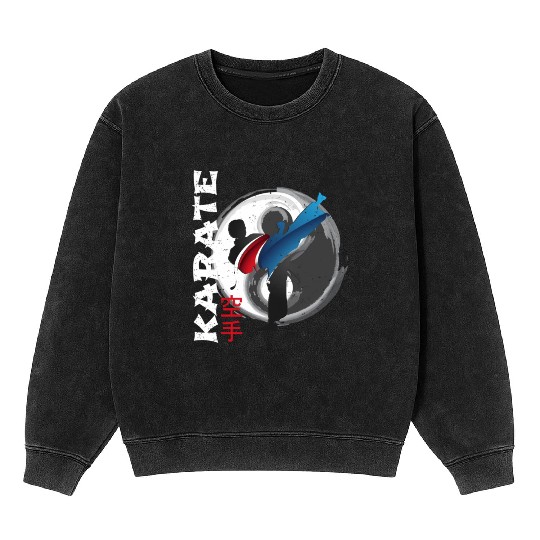 Martial Side Kick Ying Yang Karate Mineral Wash Sweatshirts