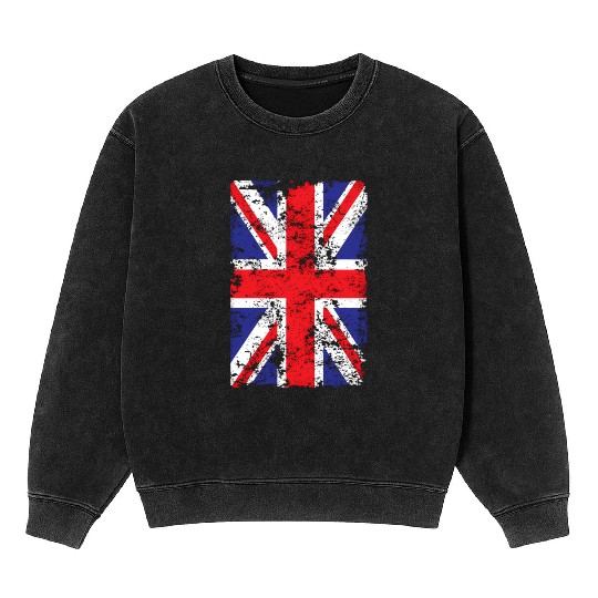 Union Jack British Flag Great Britain Novelty Mineral Wash Sweatshirts