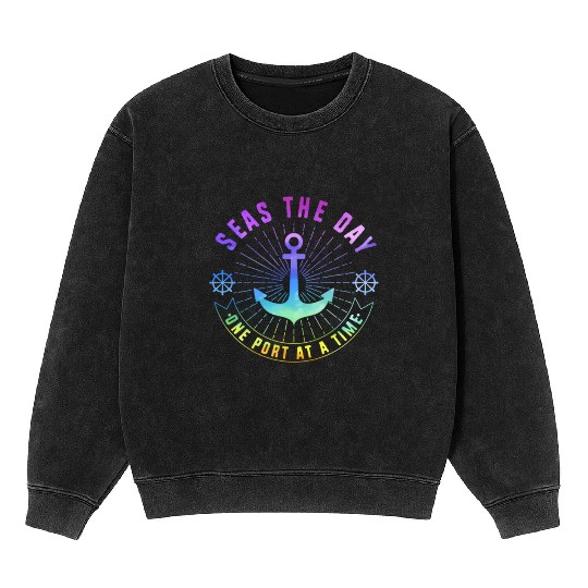 Cruise Seas The Day Family Vacation Mineral Wash Sweatshirts