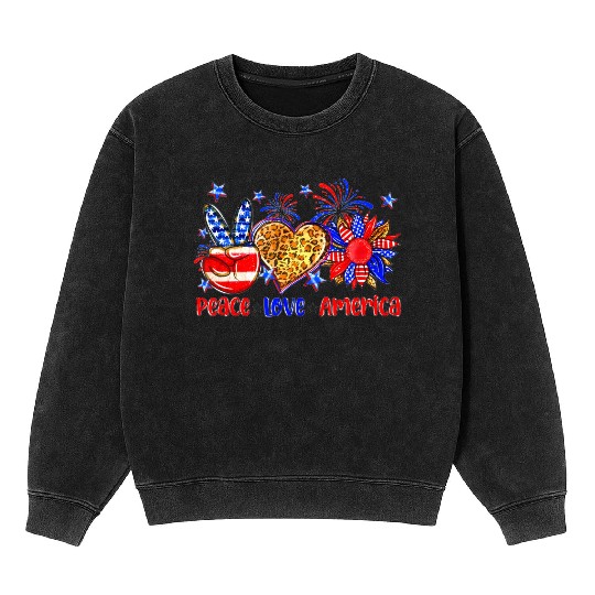 Peace Love America US Flag Fourth Wo 4th Of July P Mineral Wash Sweatshirts