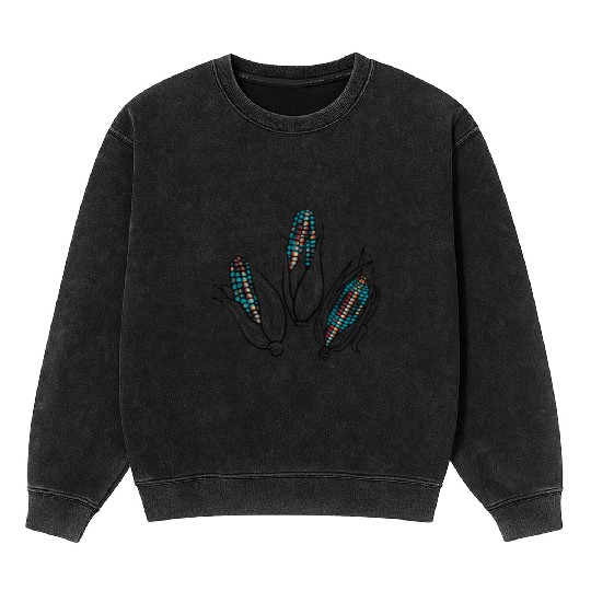 Native American Turquoise Corn Tribal Pattern Mineral Wash Sweatshirts