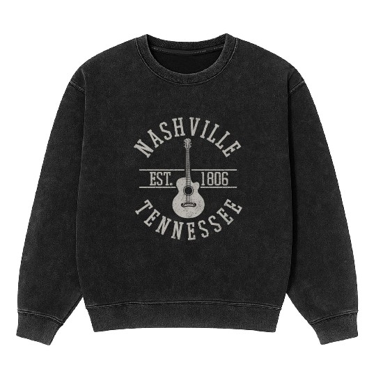 Nashville Country Music City Guitar Mineral Wash Sweatshirts