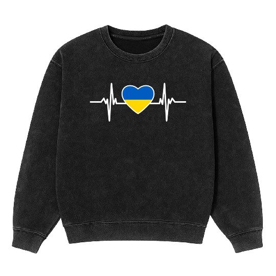 Ukraine Ukraine Flag Heart Beat Ukraine Mineral Wash Sweatshirts