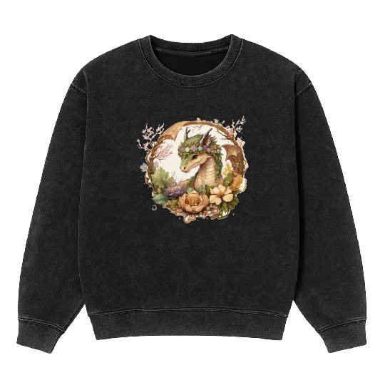 Cottagecore Dragon Cute Fantasy Anime Flower Mineral Wash Sweatshirts