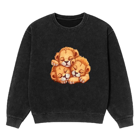 Sleeping lion cubs Mineral Wash Sweatshirts