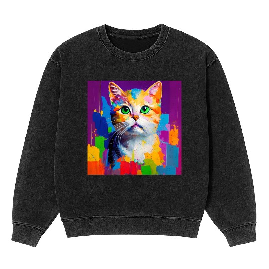 Oil Painting Style Cat Portrait Design for Cat Mineral Wash Sweatshirts