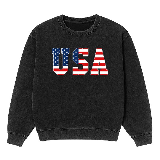 Usa Patriotic American Flag Red White Blue Mineral Wash Sweatshirts