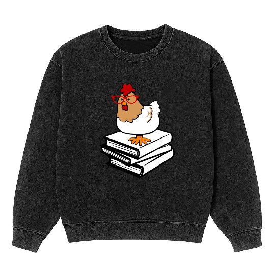 Chicken Book Nerd Love Reading Farm Mineral Wash Sweatshirts