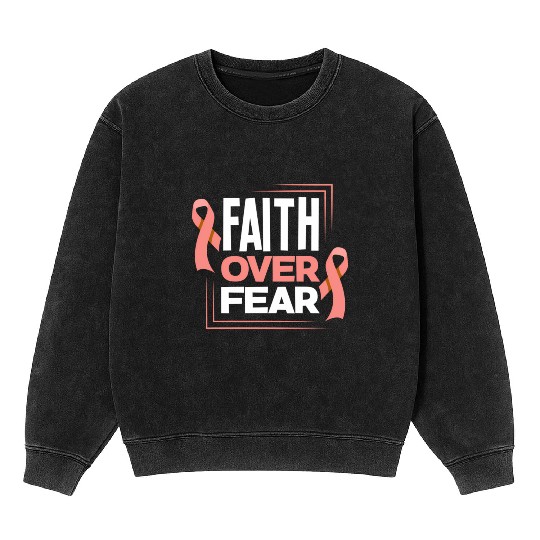 Faith Fear Peach Ribbon Endometrial Cancer Mineral Wash Sweatshirts
