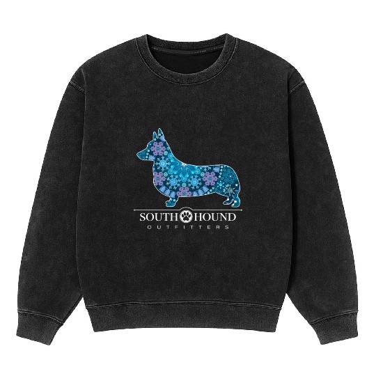 Corgi Dog Bohemian Snowflake Pattern Mineral Wash Sweatshirts