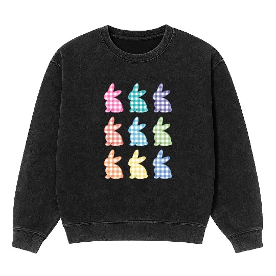 Easters For Plaid Easter Bunny Gingham Mineral Wash Sweatshirts