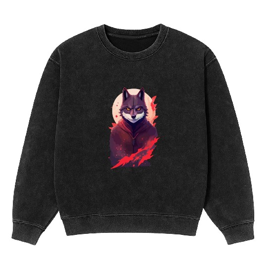 Ninja Style: The Cute Wolf Face with a Twist of Me Mineral Wash Sweatshirts