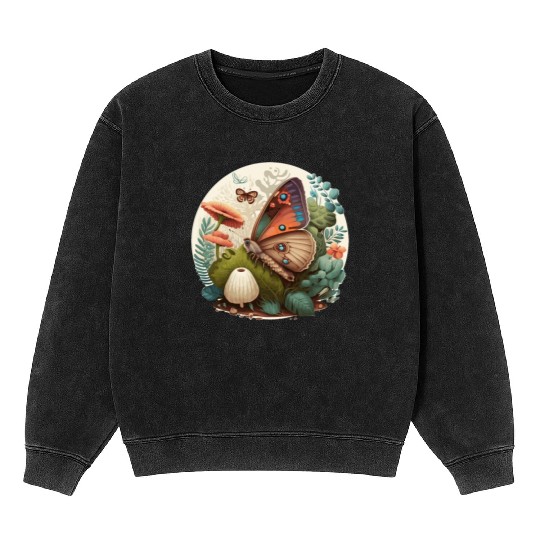 Cottagecore Butterfly Mushroom Plants Botanic Herb Mineral Wash Sweatshirts
