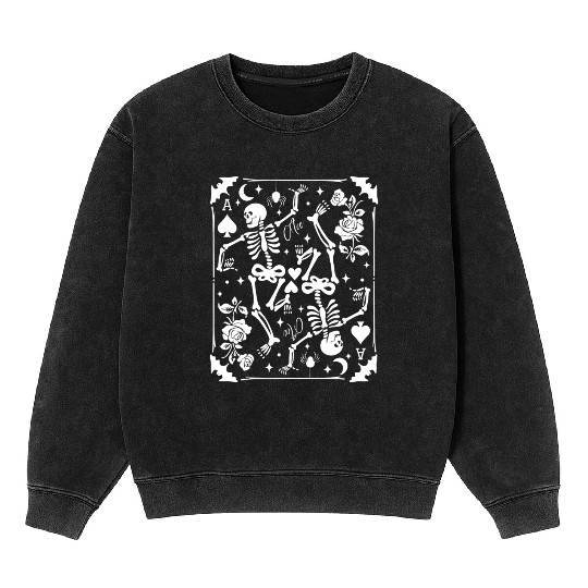 Skeleton Ace Of Spades Card Goblincore Punk Grunge Mineral Wash Sweatshirts