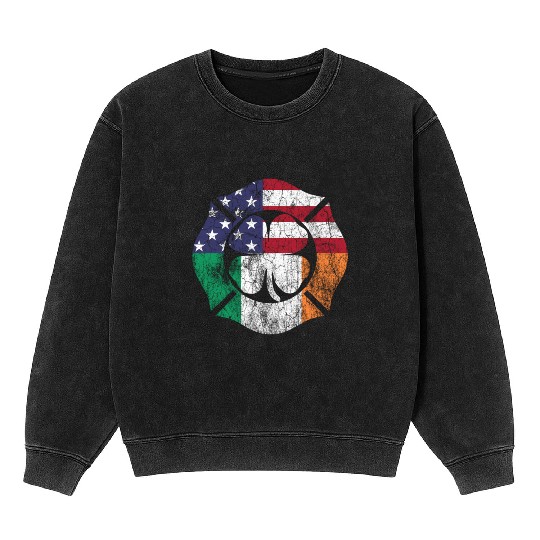 Firefighter St Patric Day Irish American Flag Mineral Wash Sweatshirts