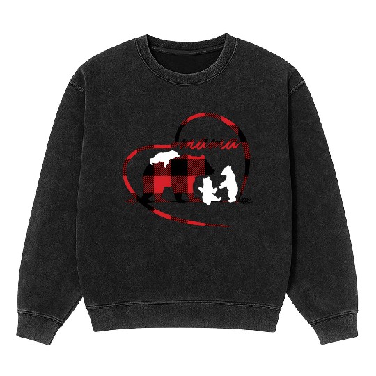 Mama Bear 3 Cubs Red Buffalo Plaid Heart For Mom Mineral Wash Sweatshirts