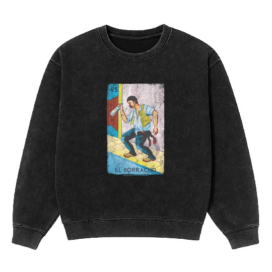 Loteria El Borracho Colorful Tarot Card Mineral Wash Sweatshirts