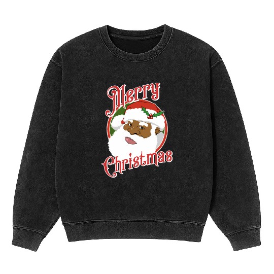 Black Merry African American Santa Claus Mineral Wash Sweatshirts