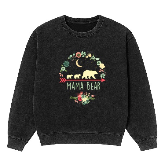 Floral Mama Bear With 2 Cubs Mineral Wash Sweatshirts