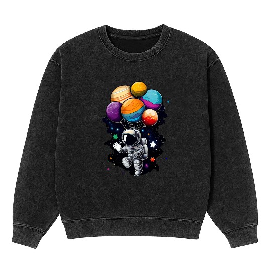 Astronaut Birthday Space Balloon Galaxy Planets Mineral Wash Sweatshirts