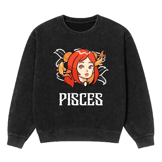Pisces Horoscope Astrology Tarot Card Star Sign Mineral Wash Sweatshirts