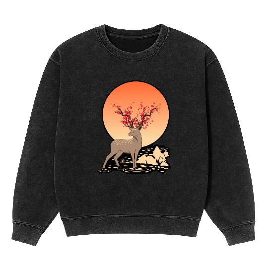Sika Deer Spirit Sakura Deer Spirit Mineral Wash Sweatshirts