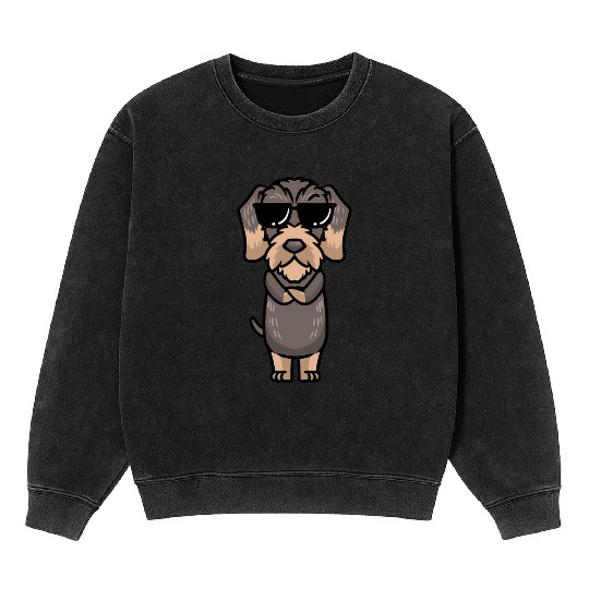 Wire-Haired Dachshund Dog With Sunglasses Mineral Wash Sweatshirts