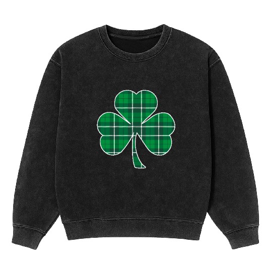 St Patric Day Irish Green Buffalo Plaid Shamrock Mineral Wash Sweatshirts