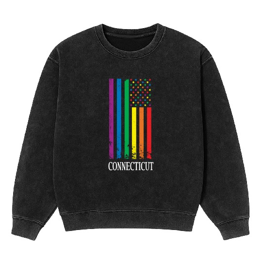 Connecticut Pride Month Pride Flag LGBT Community Mineral Wash Sweatshirts