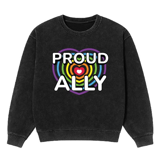 Proud Ally Rainbow Heart LGBTQIA Pride Month v02 Mineral Wash Sweatshirts