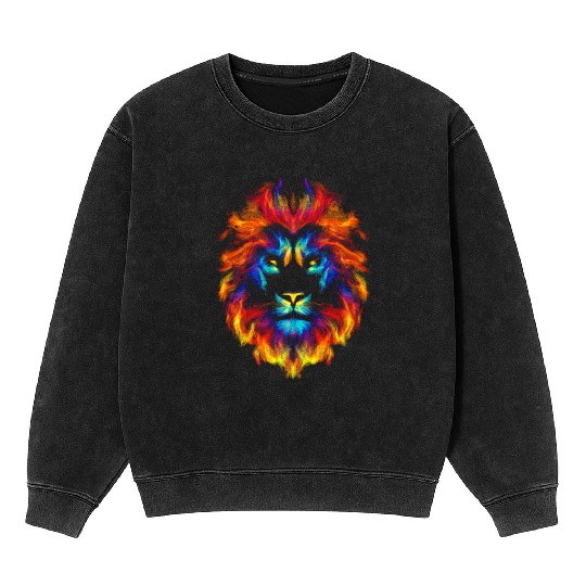 Head of a lion multi colored fire lion head leo Mineral Wash Sweatshirts