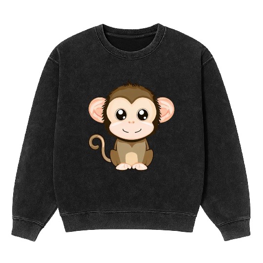 Cute, Joyful Monkey - Kawaii Style Mineral Wash Sweatshirts