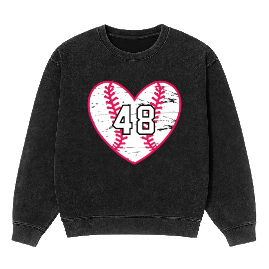 Baseball Softball Heart Number 48 Sports Player Mineral Wash Sweatshirts