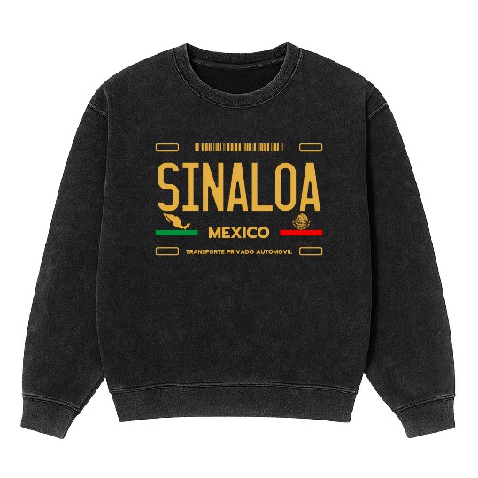 Sinaloa Meco License Plate Aesthetic Sinaloa Mineral Wash Sweatshirts