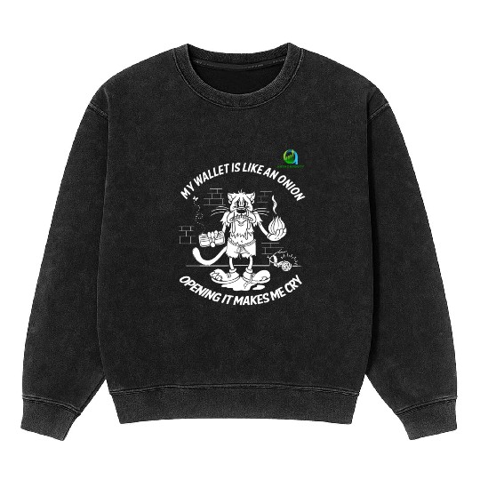 Financial Humor Mineral Wash Sweatshirts: Crying Onion Wallet - White