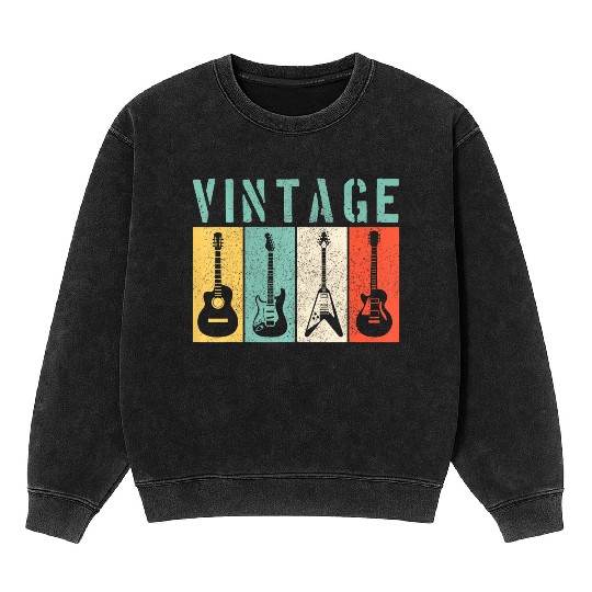 Vintage Guitar Player Retro Guitarist Musician Mineral Wash Sweatshirts