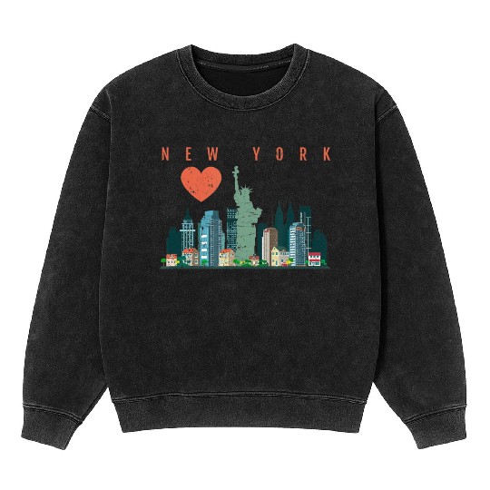 New York City Nyc Skyline Heart Distressed Style Mineral Wash Sweatshirts