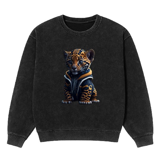 A cute tiny hyper realistic baby jaguar Mineral Wash Sweatshirts