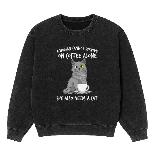 Woman Cat Lover Coffee Lover Caffeine Meow Mineral Wash Sweatshirts